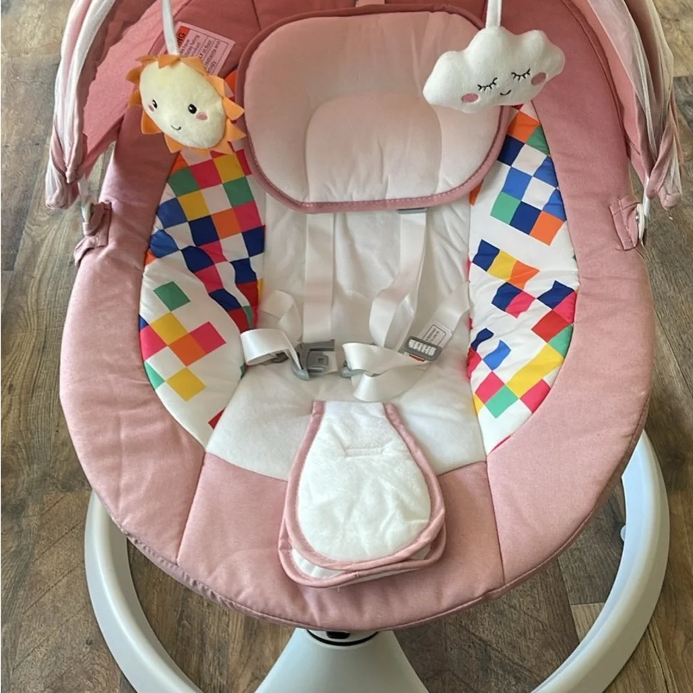 Pink Baby Rocker with Colorful Pattern - Picture 2 of 4